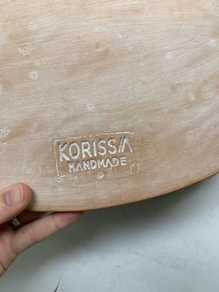 TERRA COTTA EMBOSSED DOVE OVAL BREAD BRICK W/ WOVEN BASKET.