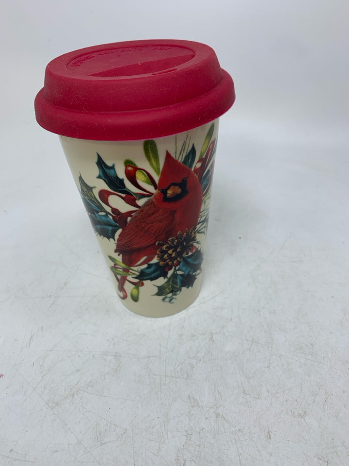 LENOX WINTER GREETINGS CARDINAL THERMAL TUMBLERS W/ SILICONE LID.