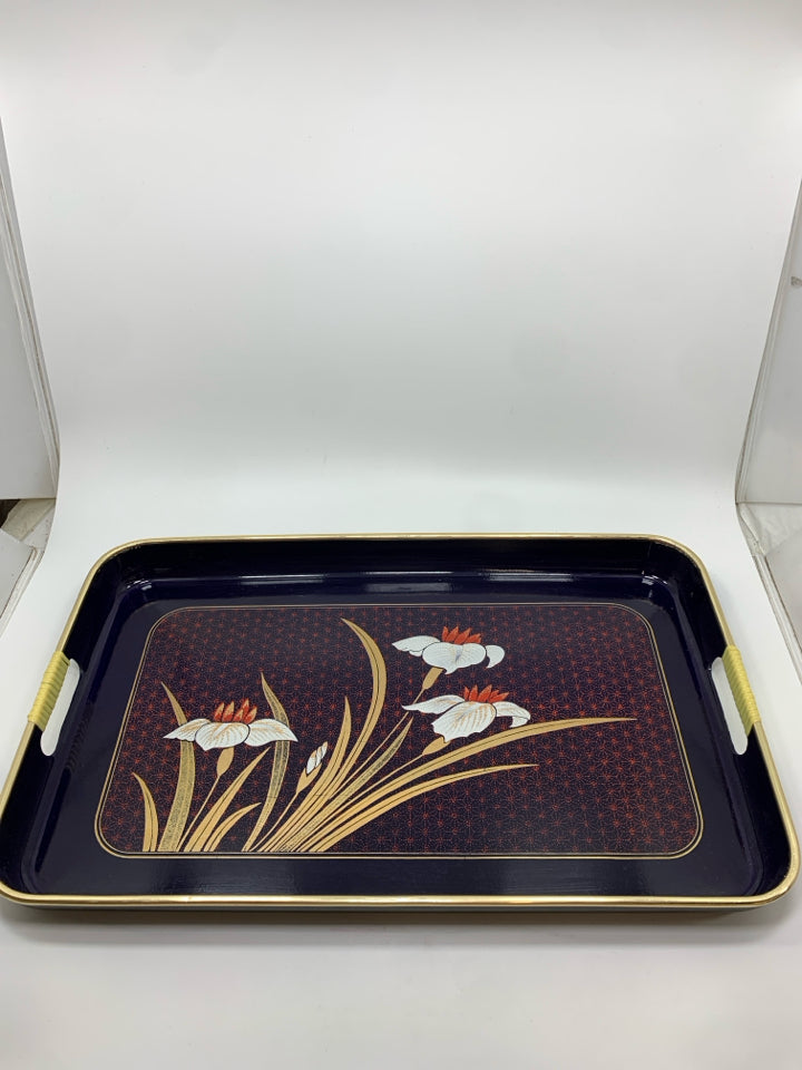 VTG JAPANESE TRAY W/FLORAL MOTIF.