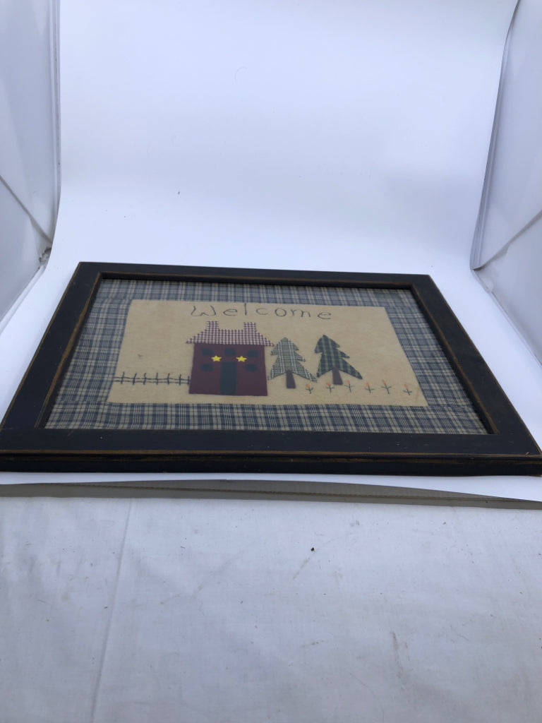 PRIMITIVE WELCOME HOUSE W TREE WALL ART.