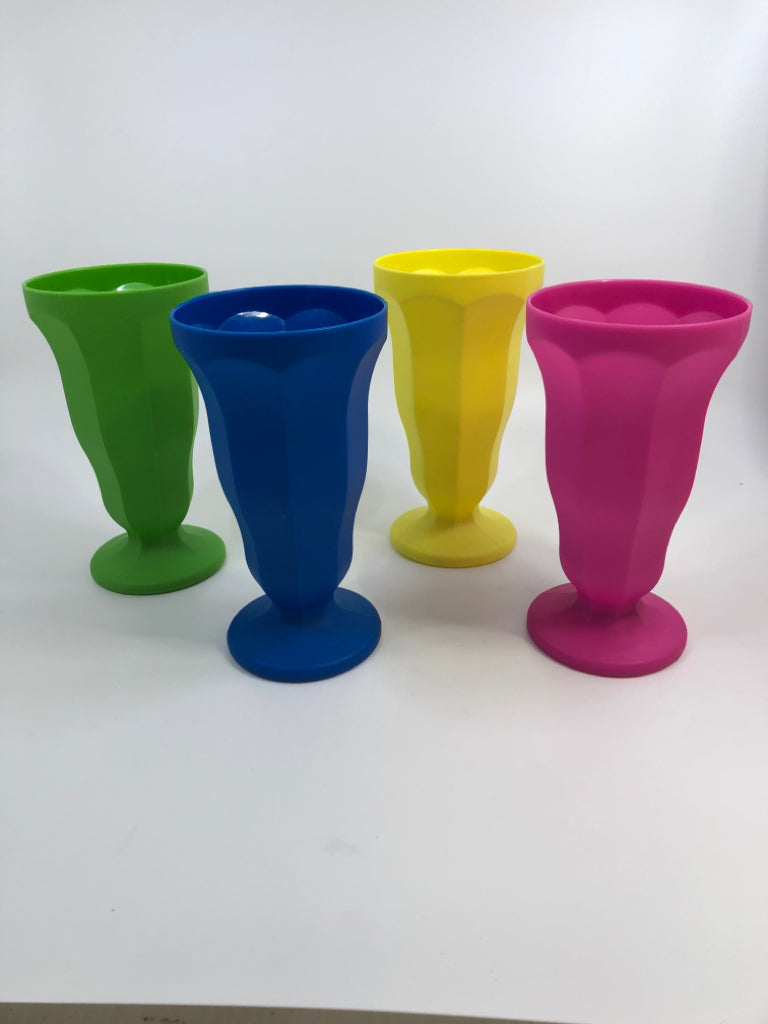 4PC MULTICOLORED PLASTC SUNDAE CUPS.