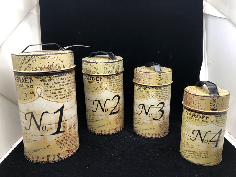 4 METAL NESTING CANISTERS.