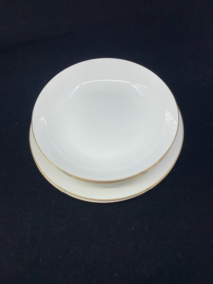 4PC WHITE AND GOLD RIM SERV SET FOR 2- 2 BOWLS 2 PLATES.