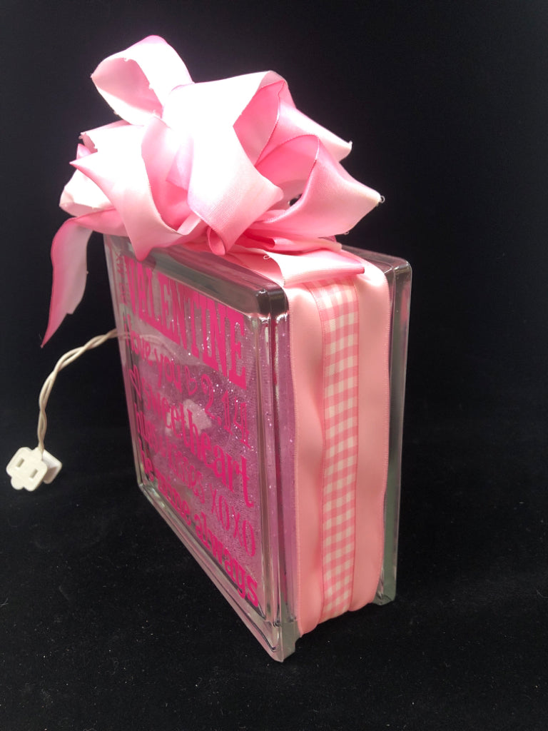 VALENTINE GLASS BLOCK LIGHT UP SIGN.