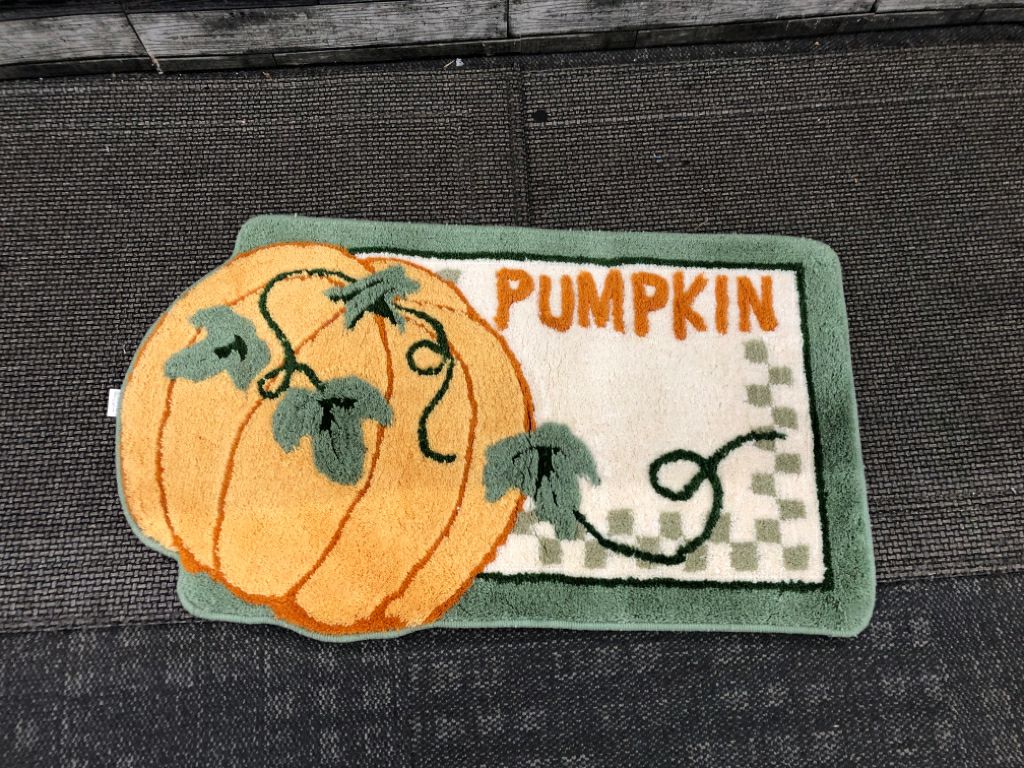 PUMPKIN AND GREEN BORDER RUG.