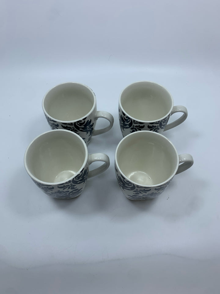 4PC ROSCHER BLACK FLORAL CERAMIC MUGS.