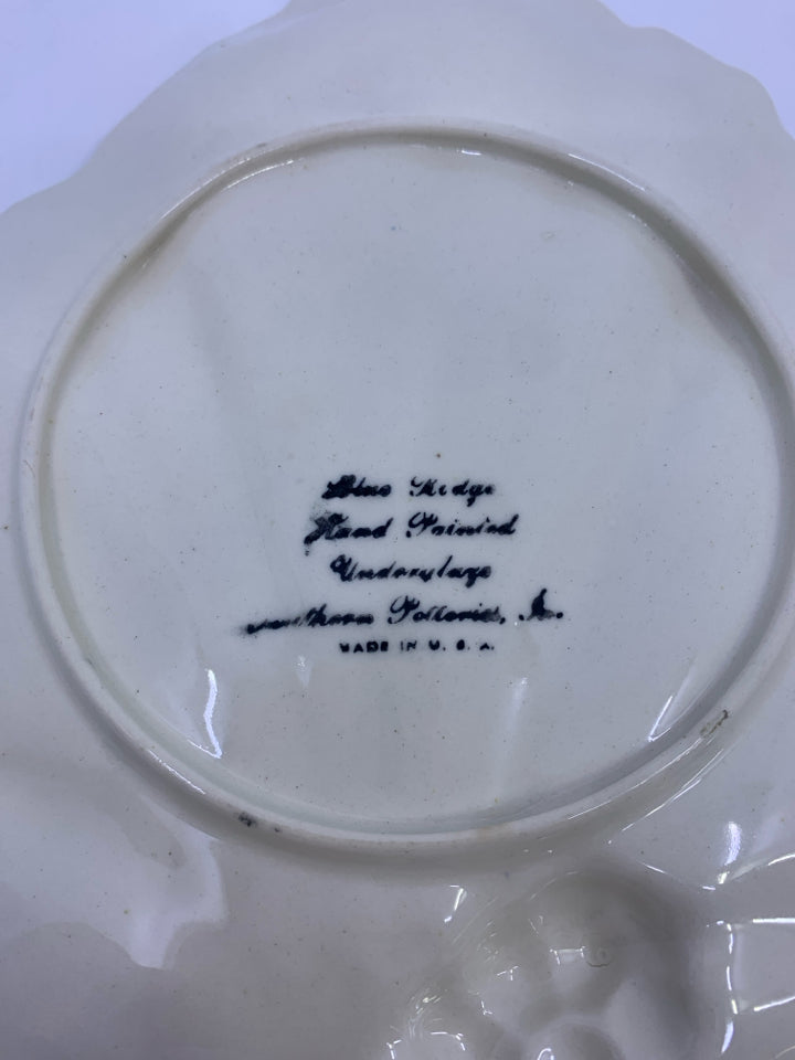 IVORY LEAF SHAPED BOWL W/ PINK ROSES+HANDLE.