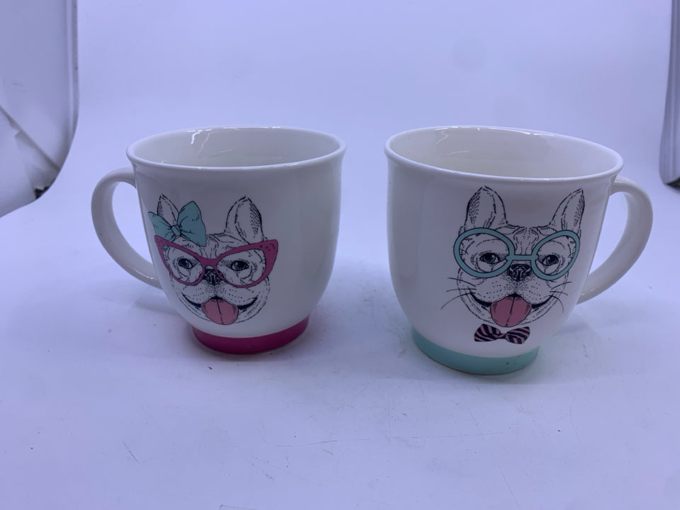 2 FRENCHY MUGS W/ GLASSES BOY/GIRL.