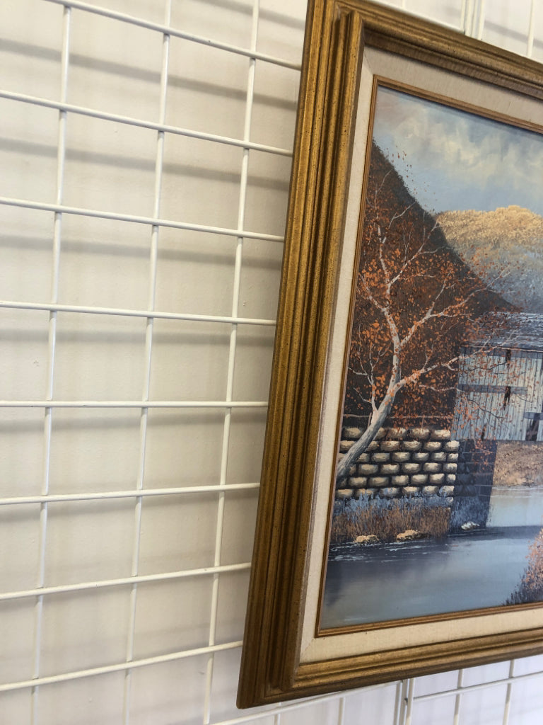 FALL LEAVES W/ WHITE PAINTED BARN WALL ART.