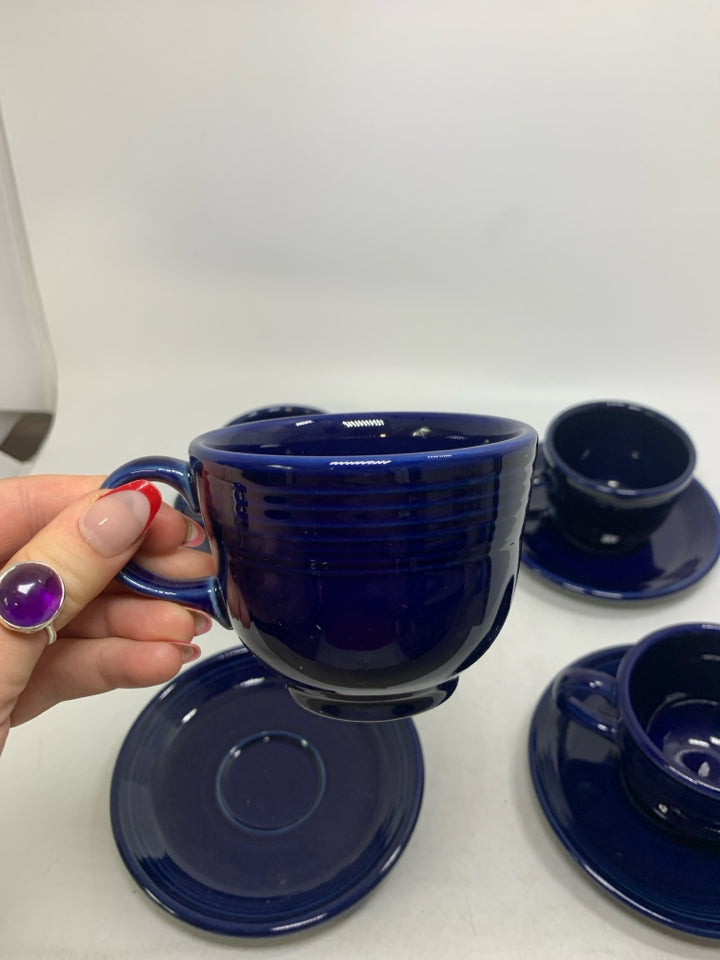 8PC COBALT BLUE TEA CUPS 4 MUGS & 4 SAUCERS.