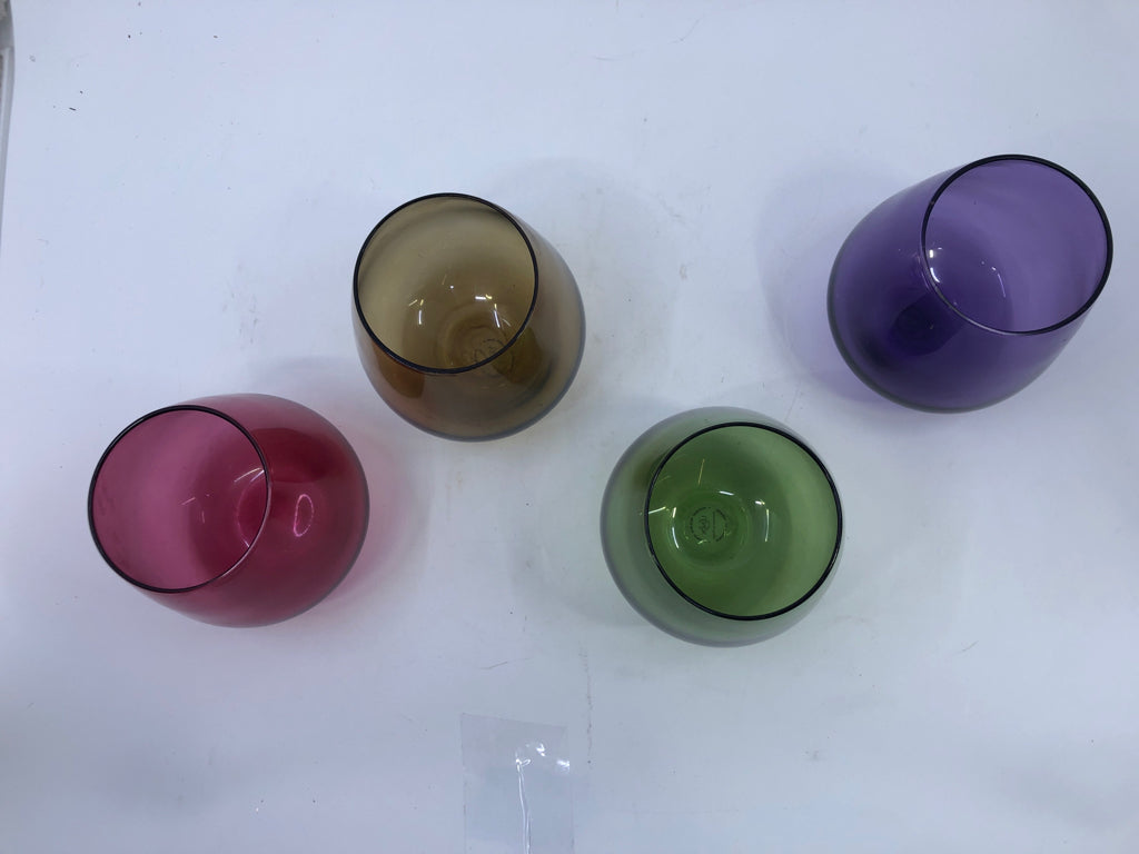 4 COLORFUL STEMLESS WINE GLASSES.