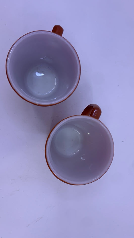 2 VTG BURNT ORANGE CORNING WARE MUGS.