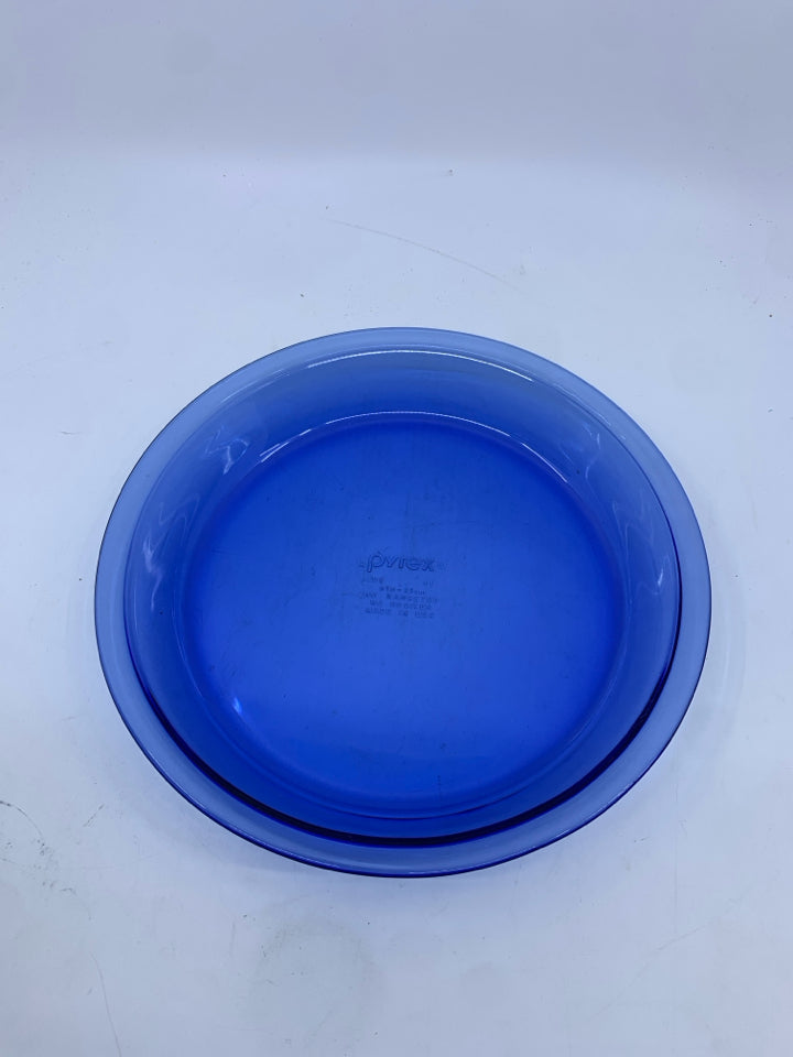 BLUE PYREX PIE PAN.