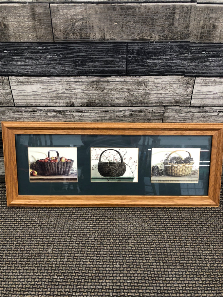 TRIPLE BASKETS FRAMED PRINT.