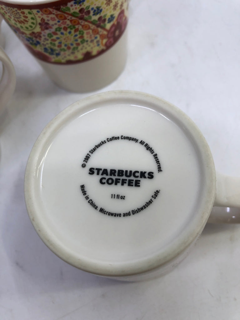 4 WHITE RED FLORAL DESIGN STARBUCKS MUGS.