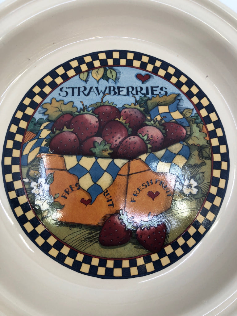 VTG TAN STRAWBERRIES PIE PLATE.