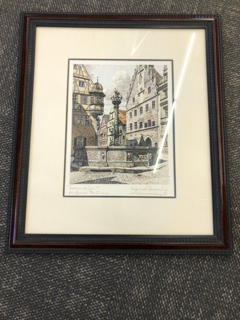 ROTHERBURG ST GEORGE BROWN WOOD FRAME WALL HANGING- SIGNED.