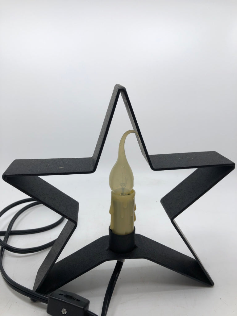 PRIMITIVE BLACK METAL STAR CANDLE LIGHT.