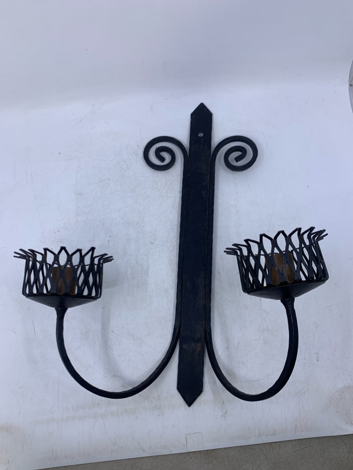 HEAVY METAL 2 SLOT TAPERED CANDLE HOLDER WALL HANGING RUSTIC.