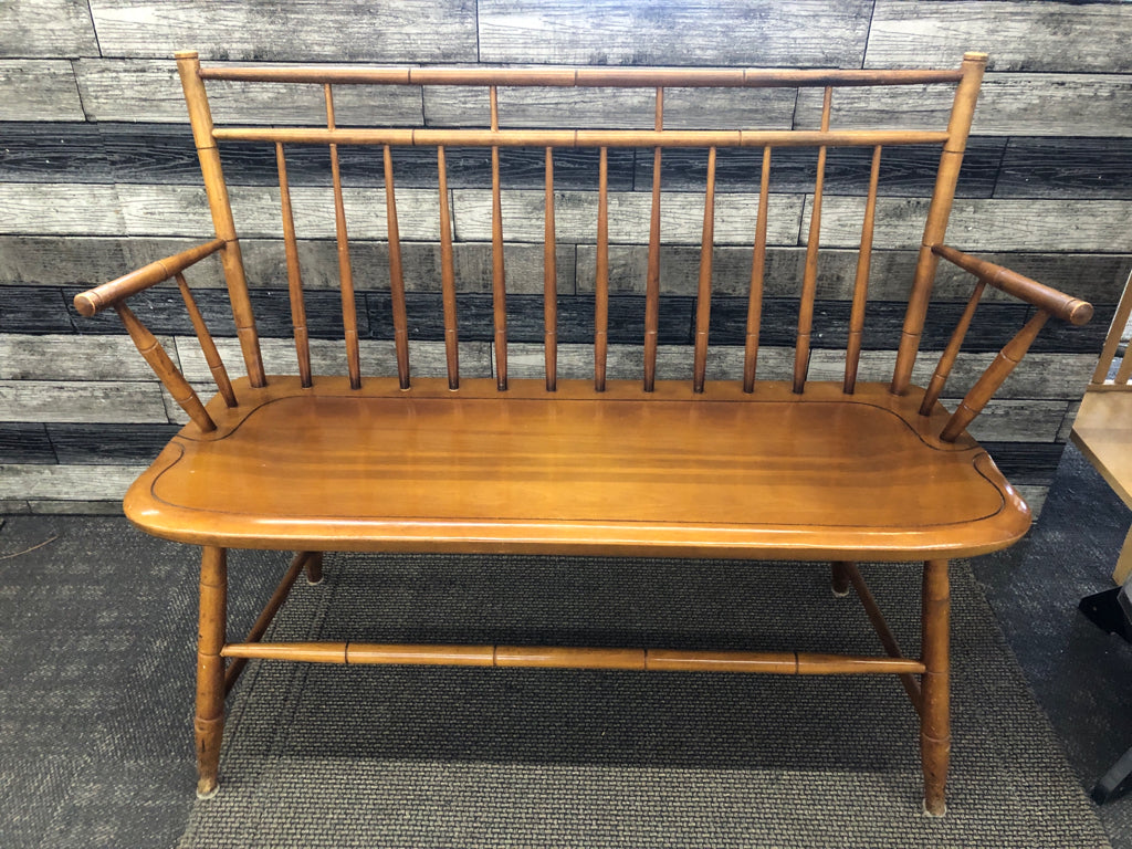 VTG WOODEN BENCH W/SPINDLE BACK REST.