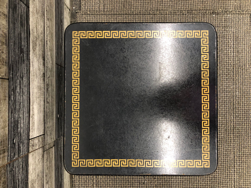 SMALL BLACK W GOLD SCROLL DESIGN TABLE.