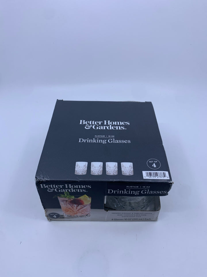 4 NIB BETTER HOMES AND GARDEN DRINKING GLASSES.