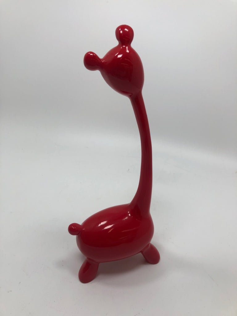 RED RESIN GIRAFFE SCULPTURE.
