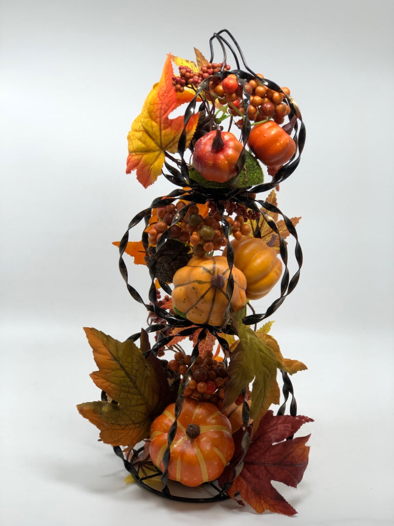 3-TIER METAL PUMPKIN W/LEAVES.