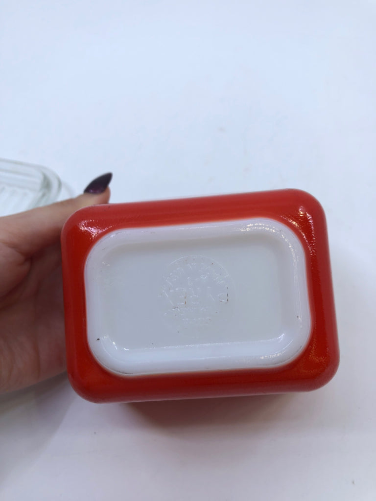 VTG SMALL RED SQUARE FRIDGE DISH W LID.