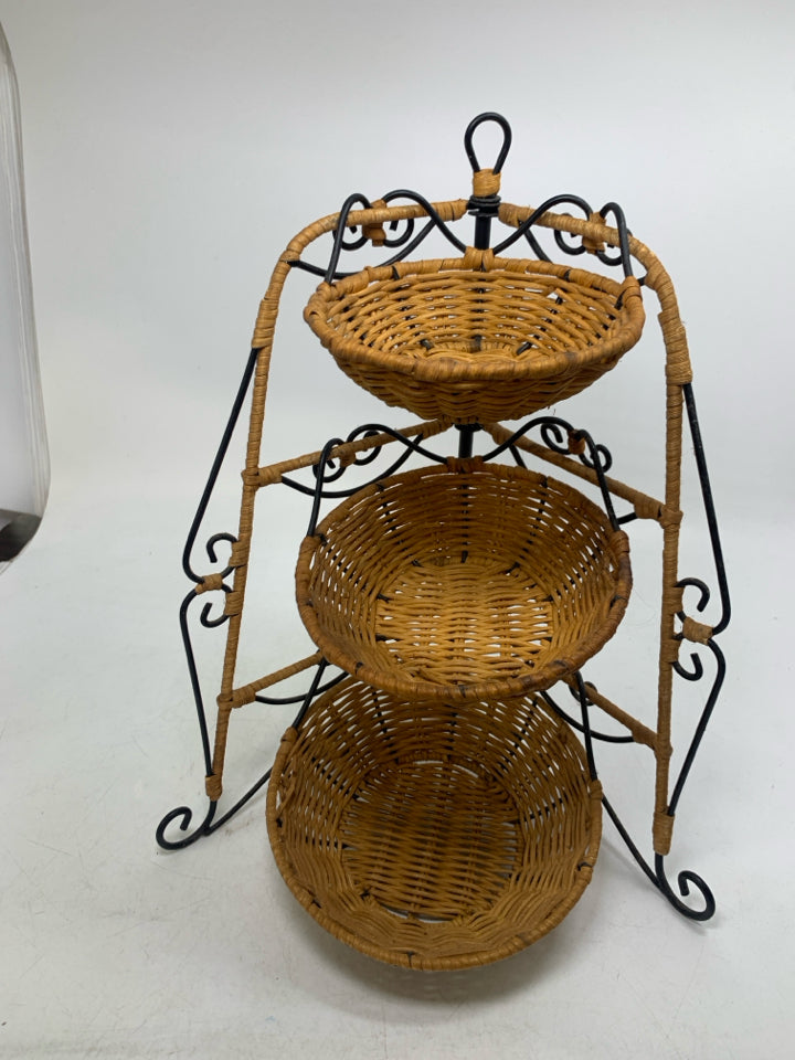 3 TIER REMOVABLE BASKETS ON CORNER STAND.