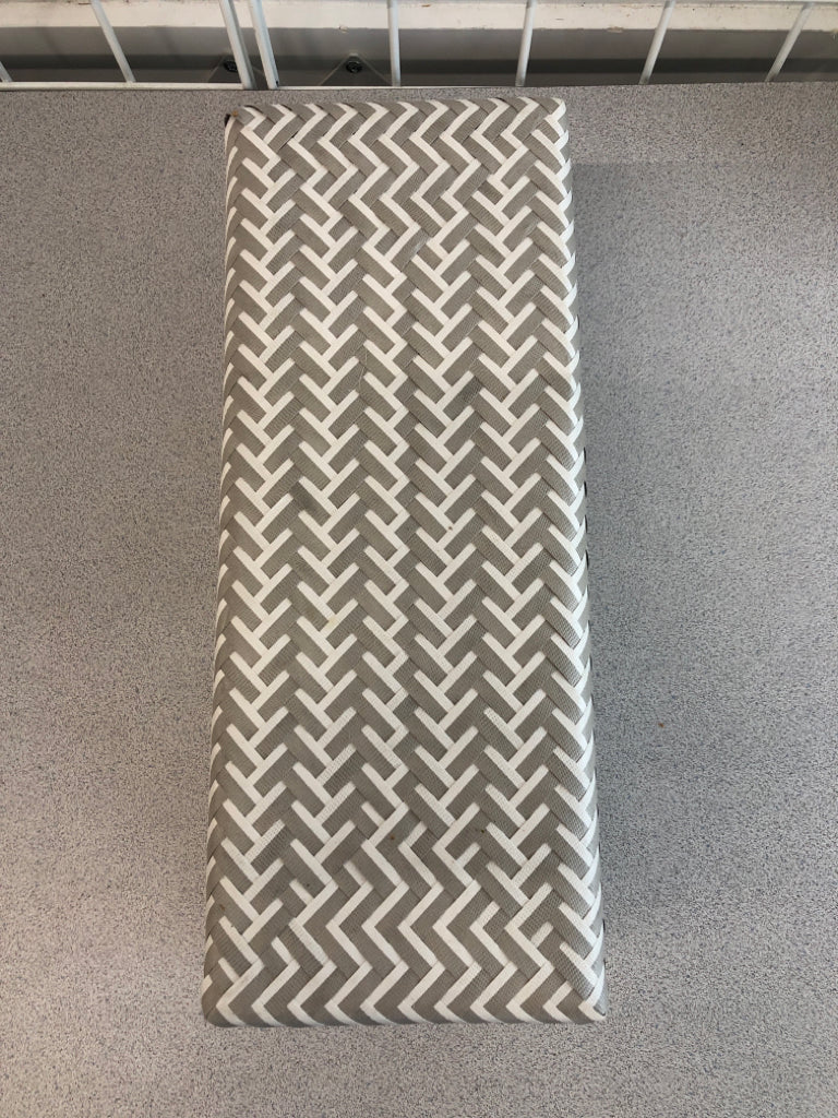 NARROW GRAY DIVIDED WOVEN STORAGE BIN.