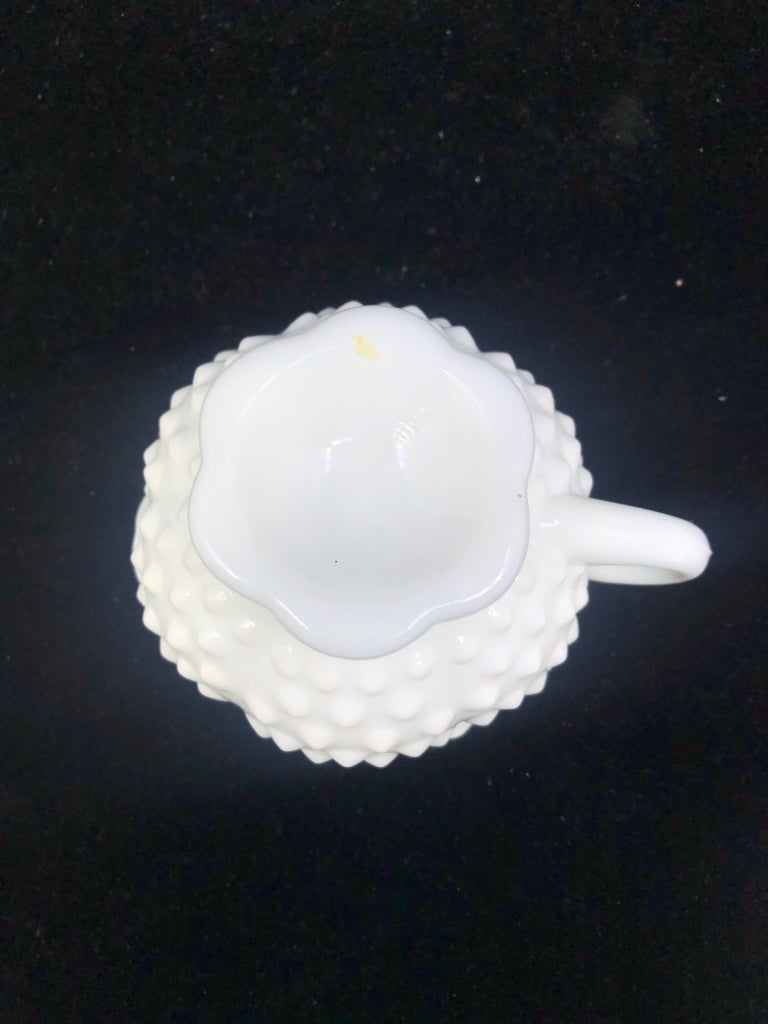 VTG HOBNAIL MILK GLASS CREAMER W/ LID.