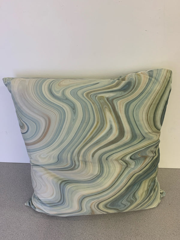 BLUE AND GREEN SWIRL PILLOW.