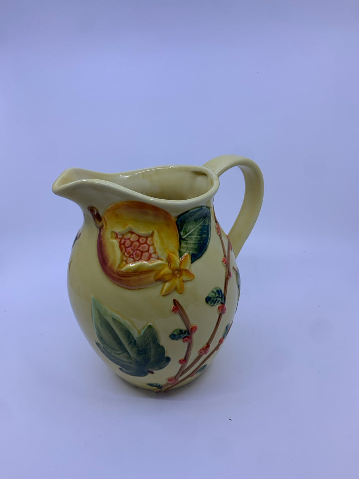 PITCHER W/ EMBOSSED LEAVES + BLOSSOMS- ITALY.