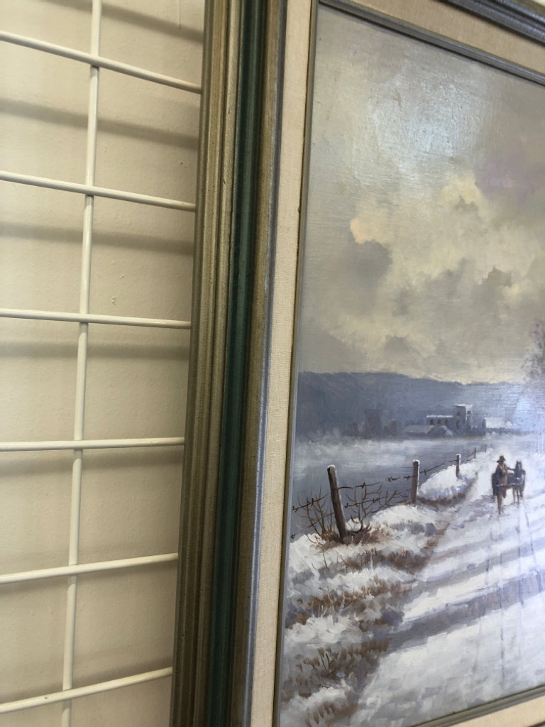 WINTER PAINTED HORSE/BUGGY TREE LINE WALL ART.