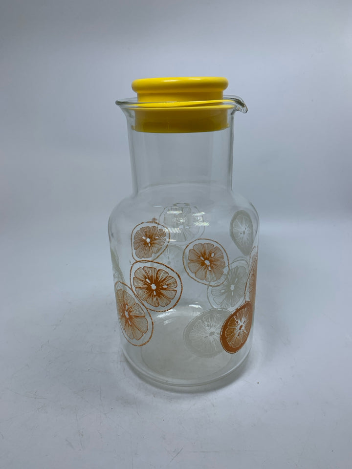 VTG CLEAR GLASS JUICE CARAFE ORANGES/LEMONS #3520.
