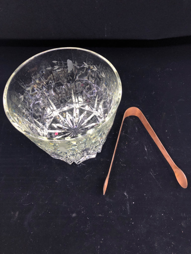 GLASS ICE BUCKET W TONGS PRINCESS HOUSE HERITAGE.