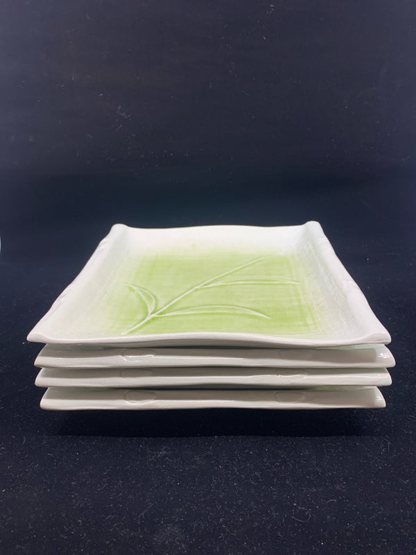 4 GREEN OMBRE SQUARE LUNCH PLATES.