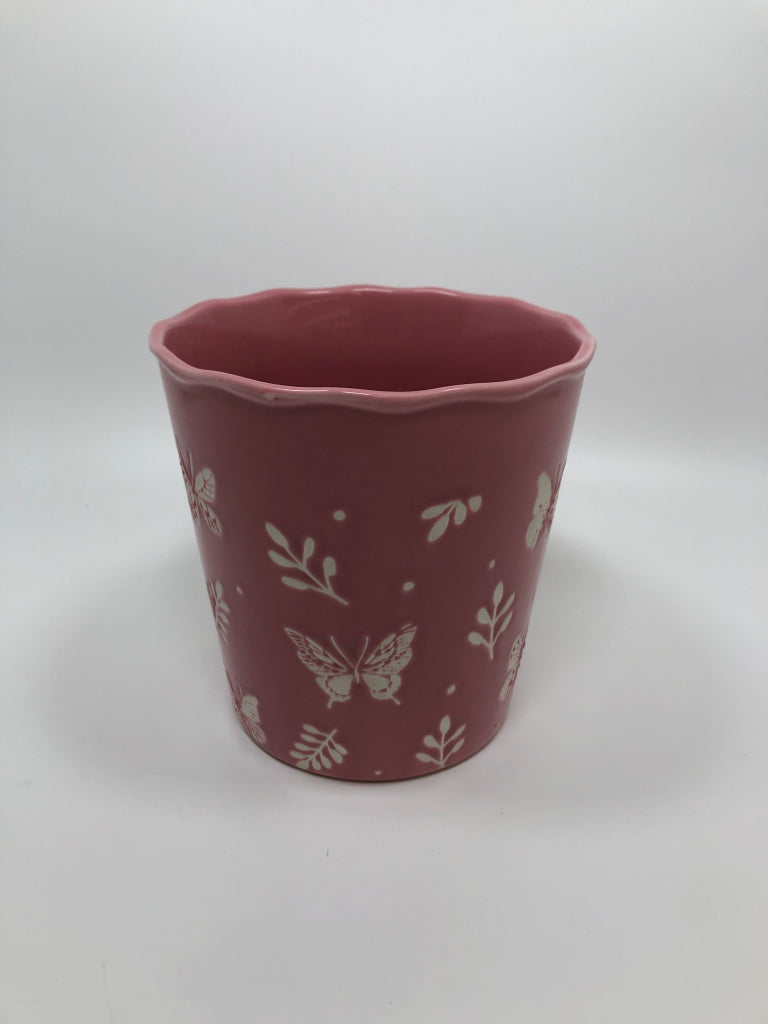 PINK BUTTERFLY CERAMIC PLANTER.