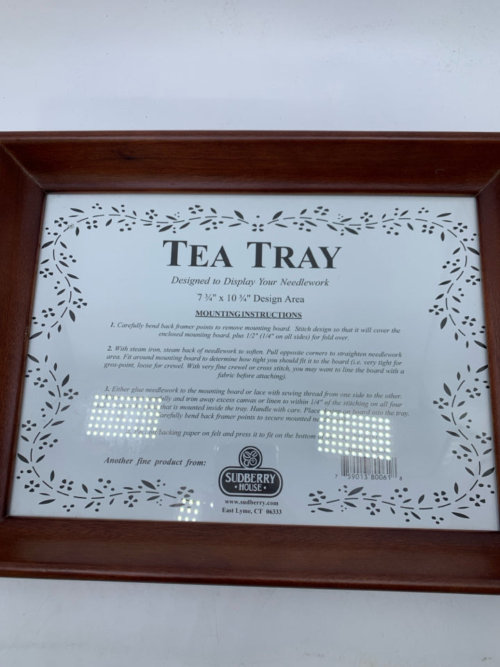 NEW WOOD TEA TRAY NEEDLE POINT DISPLAY.
