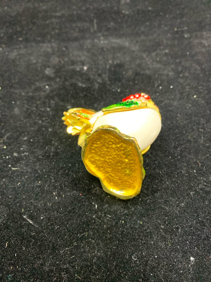 JEWELED ROOSTER TRINKET BOX.