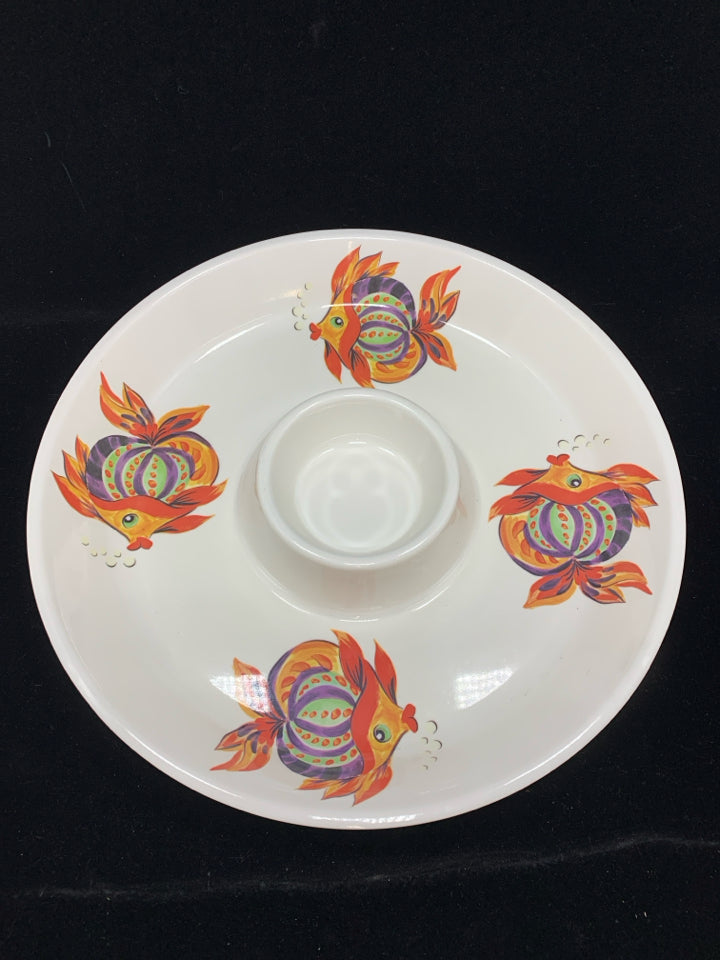 COLORFUL FISH MELAMINE CHIP N DIP TRAY.