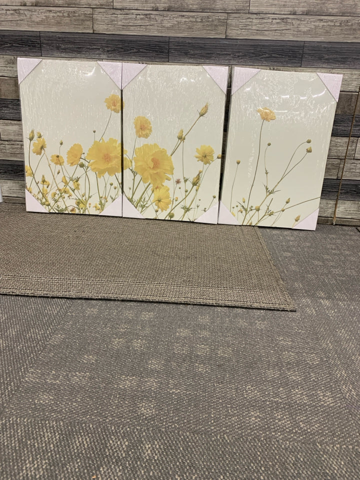 NIP 3PC YELLOW FLOWER WALL ART.