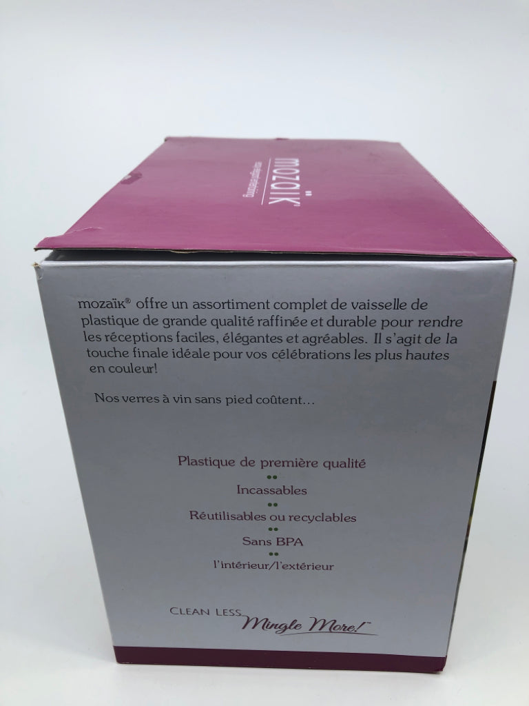 NIB MOZAIK 12 PC STEMLESS WINE GLASS SET.