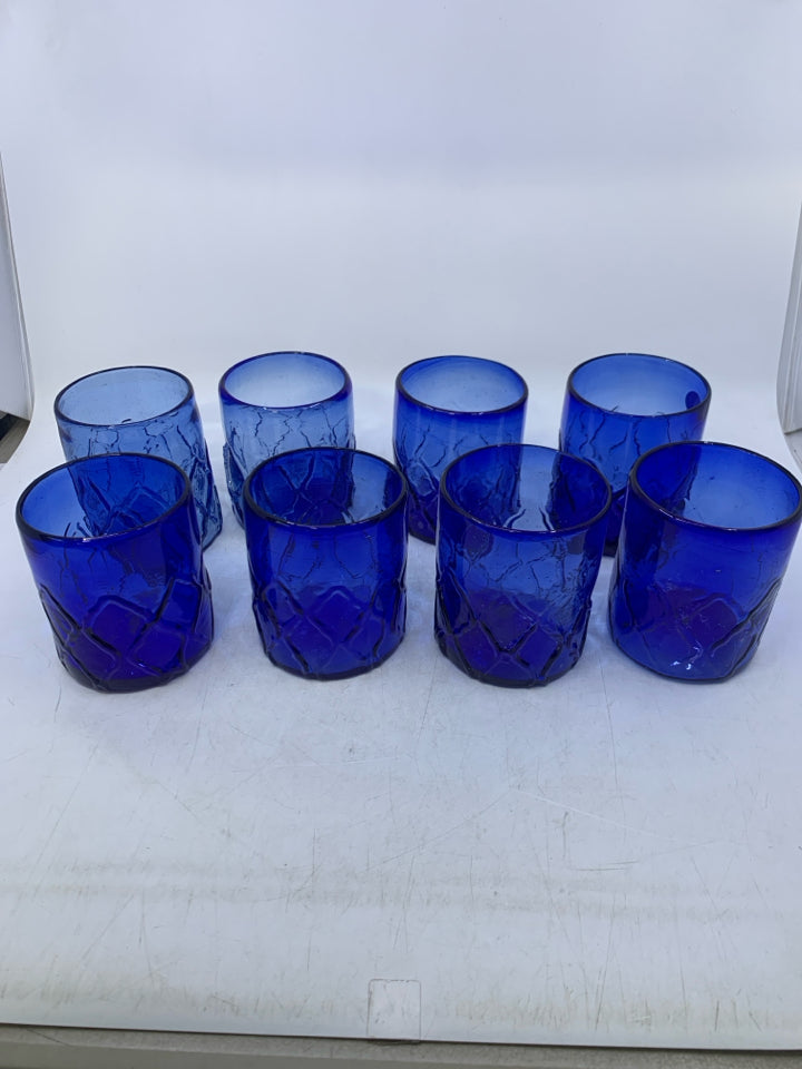 8 SHORT TEXTURED COBALT BLUE GLASSES.