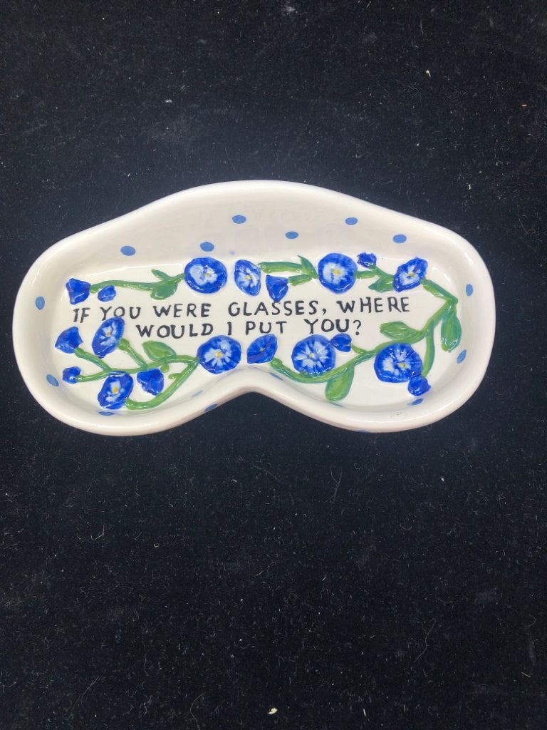 IF YOU WERE GLASSES -WHITE W BLUE FLORAL HOLDER.