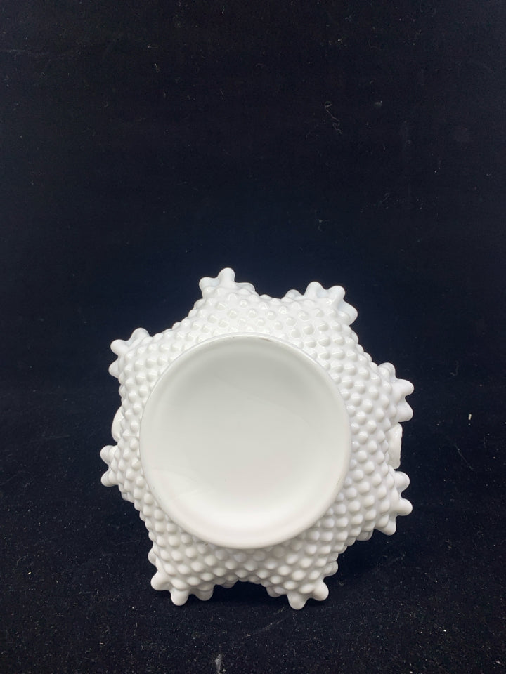 MILK GLASS HOBNAIL BASKET W/ RUFFLED EDGE.