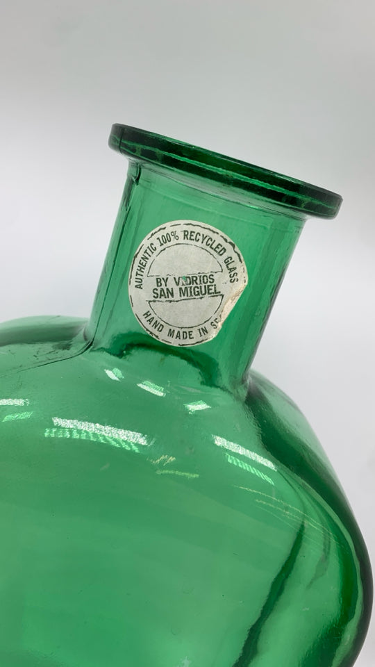 LARGE GREEN RECYCLED GLASS BOTTLE VASE.