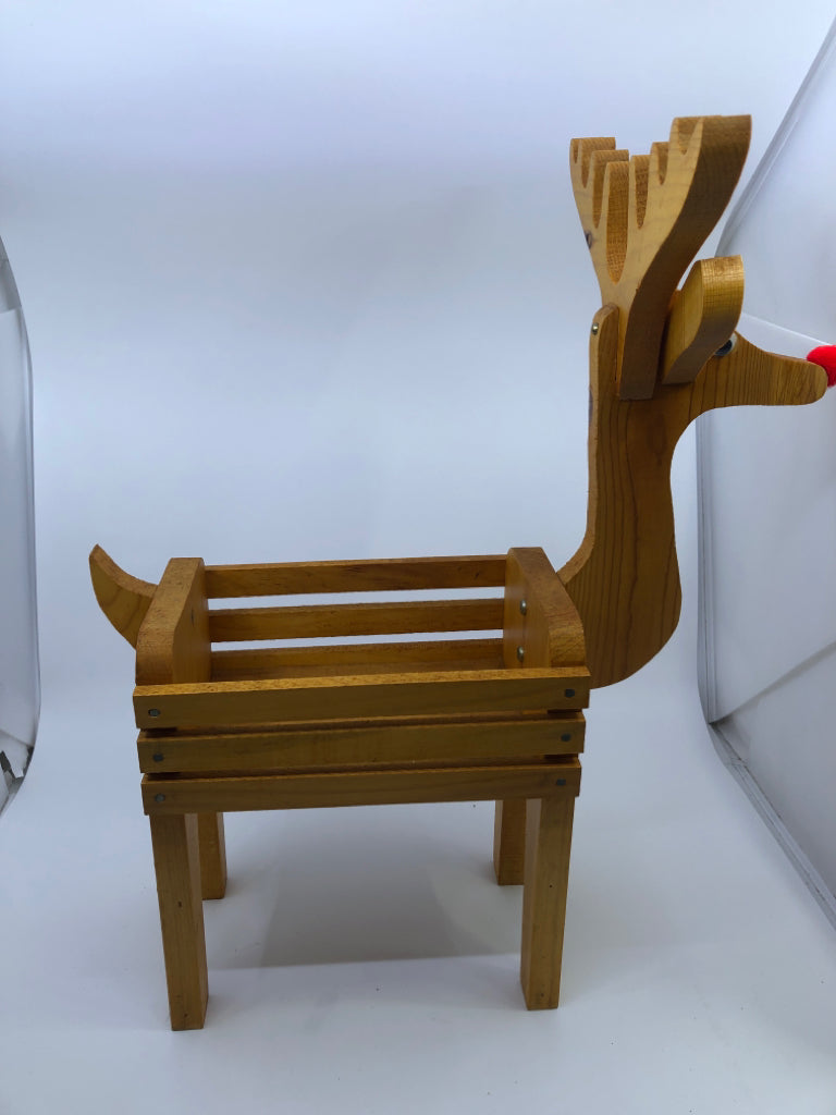 BLONDE WOOD REINDEER PLANTER.