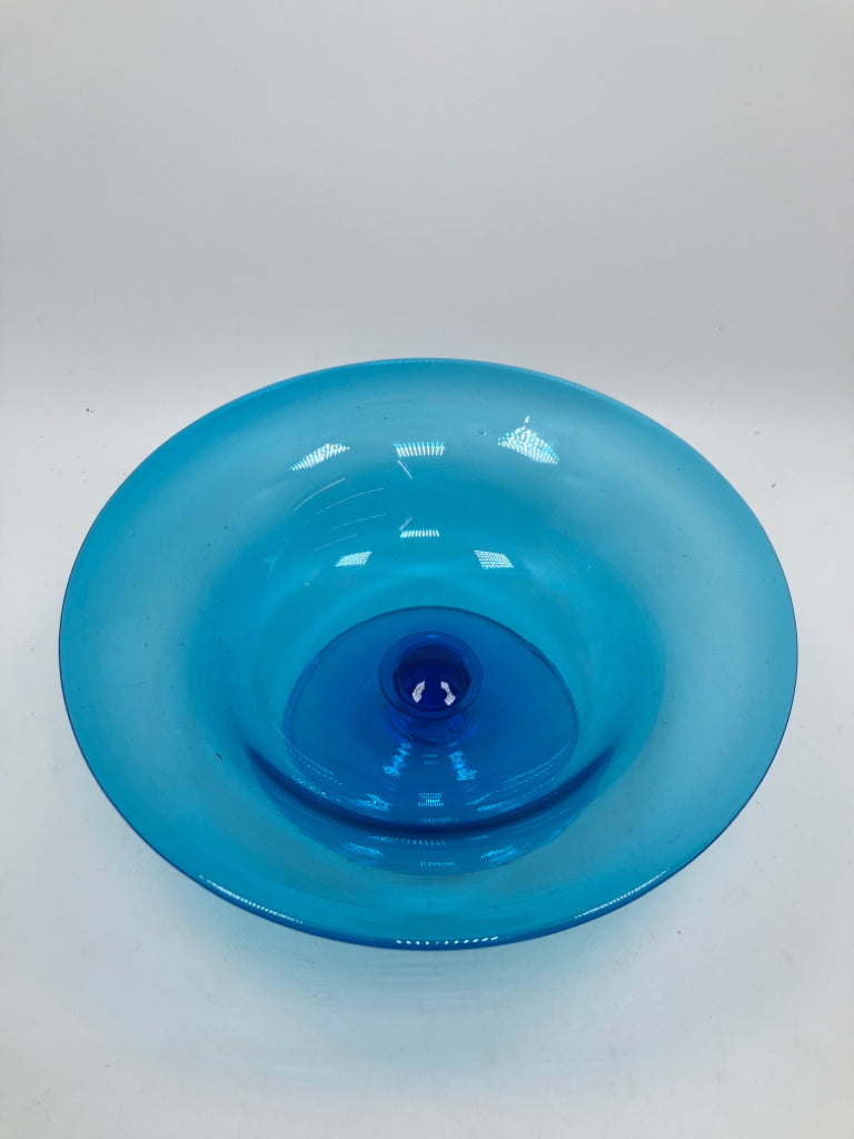 BLUE GLASS PEDESTAL BOWL.
